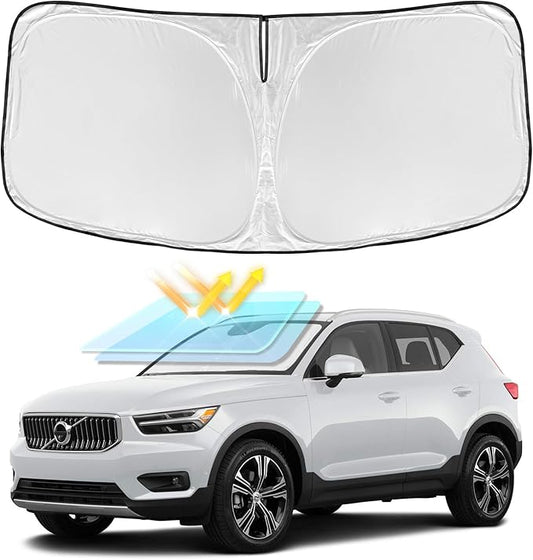 for Volvo XC40 2019-2025 2026 Windshield Sun Shade - 4 Layers Car Sunshades for Front Windows Shade Cover Custom Fit XC40 Sun Visor 250T Retractable Shade Blocks UV Rays Car Accessories