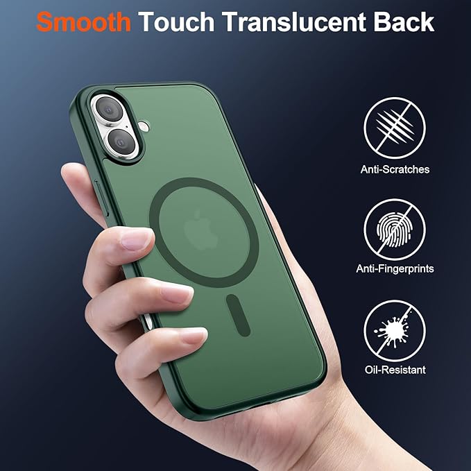 SUPFINE Magnetic for iPhone 17 Case (Compatible with MagSafe)(Military Grade Drop Protection) Translucent Matte Shockproof with Anti-Fingerprint Phone Cover 2025,Forest Green