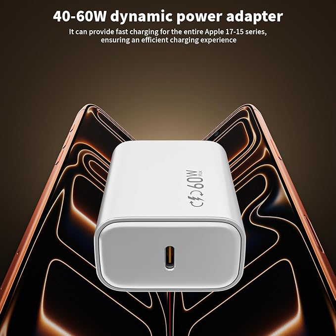 iPhone 17 16 15 Charger Fast Charging, 2Pack 40W-60W Dynamic PD USB C Charger Block Type C Charge with USB C to C Fast Charging Cord Braid Cable for iPhone 17/Air/17 Pro/17 Pro Max/16/16 Pro/15 ProMax