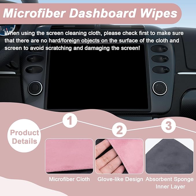 Car Screen Cleaner, 4.1''×4.1'' Microfiber Dashboard Wipes, Square Microfiber Cloth, Car Display Wipes,Vehicle Screen Cleaner Tool universal for Car Dashboard Car Display Car Interior Tools (Pink)