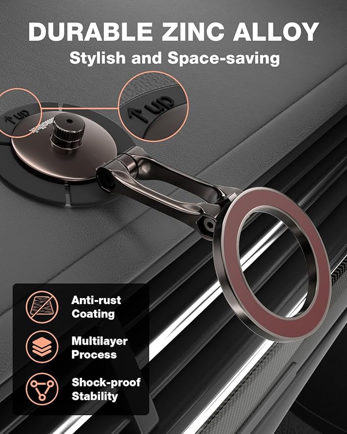 Smolink Tesla Phone Mount, All Metal Strong Magnet Magnetic Phone Holder for Car Dashborad and Tesla Model 3/Y/S/X, Foldable Hidden for MagSafe Car Mount Fit for iPhone All Phones, Red