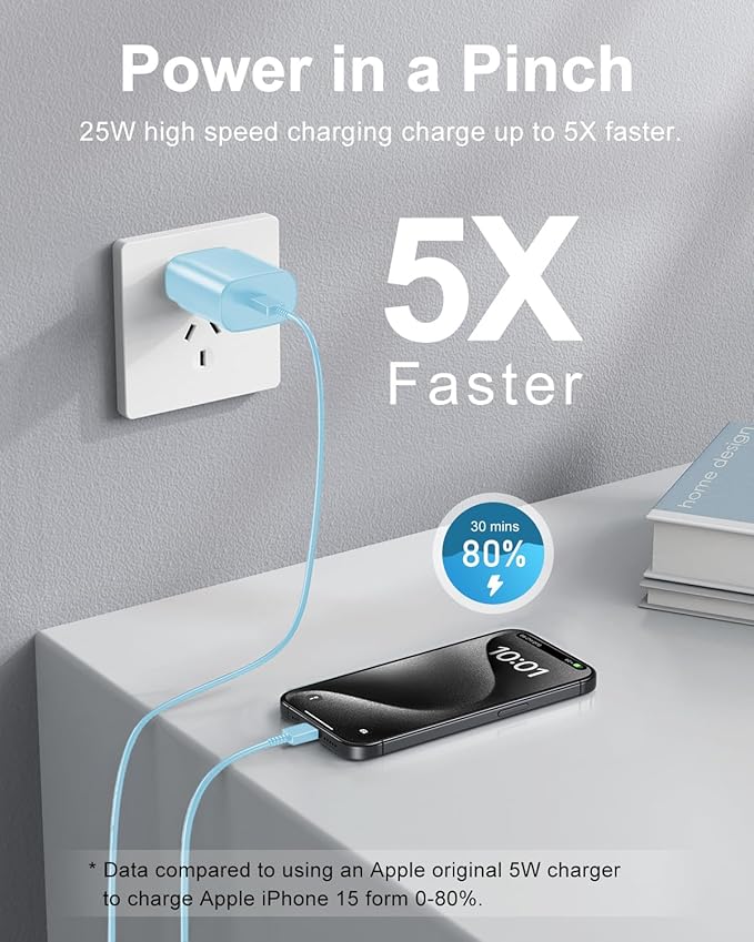 Type C Charger Fast Charging, 2Pack [10FT&6FT] Long USB C Cable with 25W Phone Super Fast Charger Block Compatible with Galaxy S25/S24/Plus/Ultra,iPhone 15/16/17/Air/Plus/Pro Max