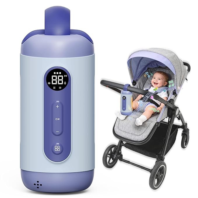Rechargeable Hands-Free Baby Rocker & Sleep Soother – Portable Vibration Device with 6 Levels, 21 Melodies & Smart Sensor – Fits Most Strollers, Car Seats & Baby Gear, Travel Essential for Newborns