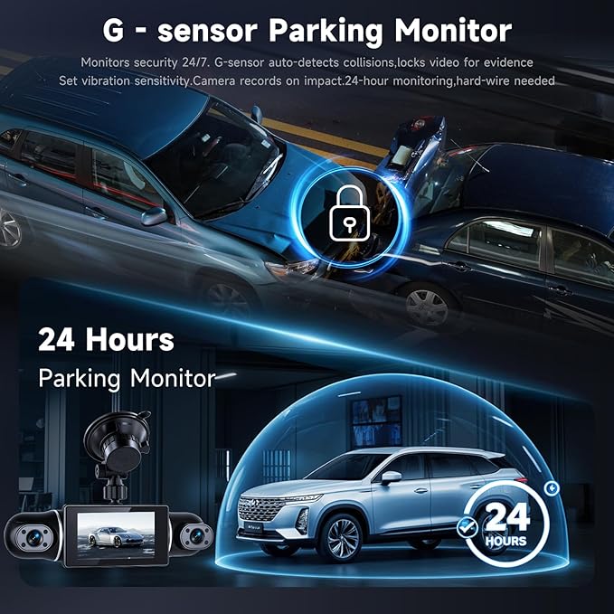4 Channel Dash Cam with Front Rear Left Right Cameras, 360° Car Camera System for Driving & Parking, Night Vision, Parking Monitor, G-Sensor, Loop Recording, Multi-Camera Dashcam+64GB Card