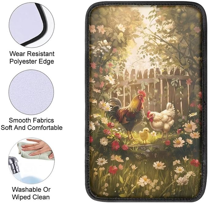 Car Center Console Cover, Chicken Floral Vehicle Armrest Covers, Middle Storage Organizer Pads, Auto Interior Accessories
