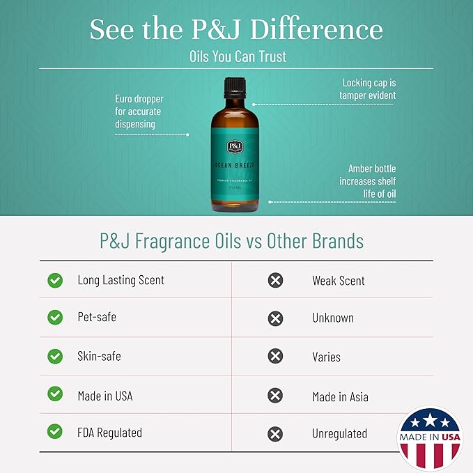 P&J Trading Fragrance Oil | Ocean Breeze Oil 100ml - Candle Scents for Candle Making, Freshie Scents, Soap Making Supplies, Diffuser Oil Scents