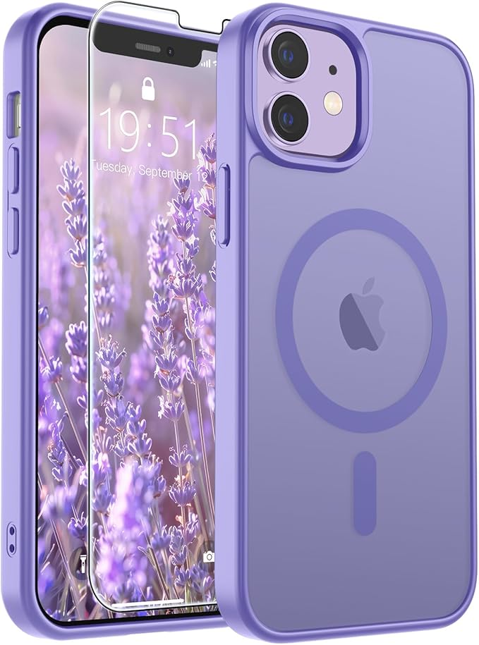 SUPFINE Magnetic for iPhone 12 Mini Case & iPhone 13 Mini Case (Compatible with MagSafe) (Military Grade Drop Protection) Slim Translucent Matte Shockproof Phone Cover,Purple | Magnetic, Slim, Translucent, Matte