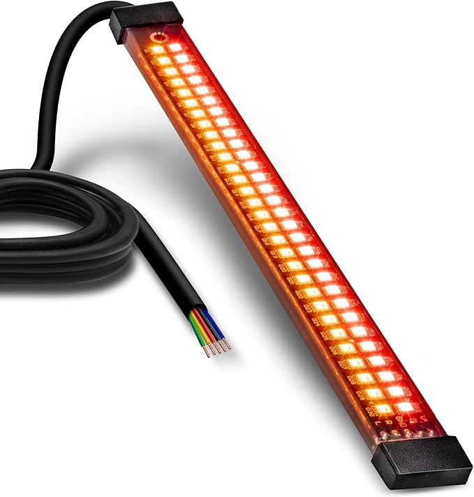TRUE MODS 1pc 8" LED Motorcycle Turn Signal & Brake Taillight Strip [Waterproof] [Dual Row] [RED Tail & Brake] [AMBER Sequential Blinker] Self Adhesive Surface Mount Flexible Lamp for ATV Dirt Bike
