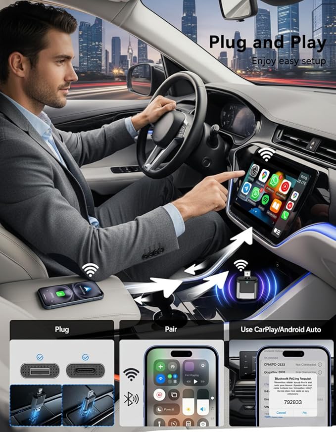Wireless Carplay and Android Auto Adapter (Metallic Gray)