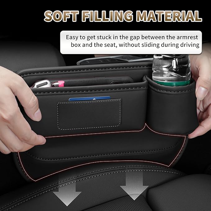Kwak's Car Seat Gap Filler Organizer (2PC) – Fits 0.2"-1.2" Gap Premium Leather Car Console Organizer for Phone/Keys – Universal Front Seat Organizer for Car SUV Truck (Brown)