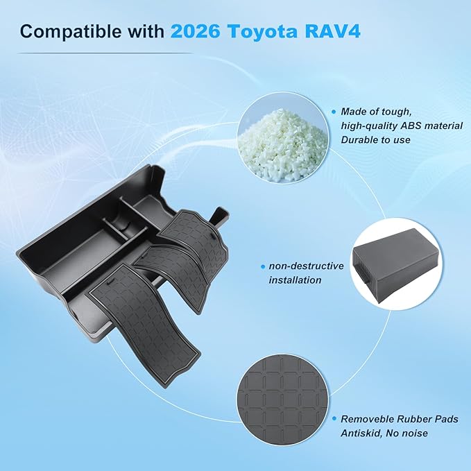 (4PCS) 2026 R AV4 Center Console Organizer for 2026 Toyota R AV4 (6th Gen) Wireless Charging Pad Mat & Wireless Charger Drawer & Armrest Box & Center Console Cup Holder 2026 R AV4 Interior Accessories