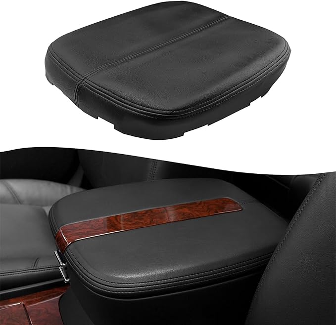 KBH Center Console Cover Replacement for Cadillac Escalade 2007 2008 2009 2010 2011 2012 2013 2014, Vinyl Leather Armrest Skin Upholstery, Anti-Scratch, Black (Leather Part Only)