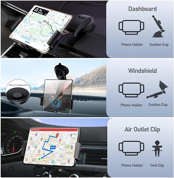 15W Qi Wireless Car Charger Mount Holder Compatible for Samsung Galaxy Z Fold7 Fold6 Fold5 Fold4 Fold3 Fold2 Fold 4.3in-6.9in Phone Auto Clamp Fast Charger