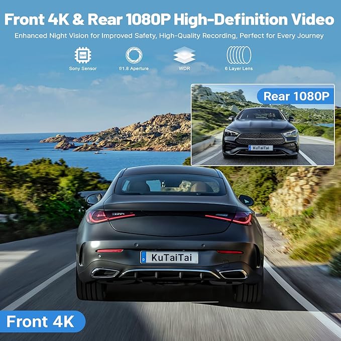 Front 4K & Rear 1080P Dash Cam for Toyota RAV4 2022 2023 2024 2025 2026 LE Limited SE Adventure XLE Premium XSE (Model B) with Vent Hole, OEM Look, WiFi&APP, G-Sensor, Loop Recording, 128GB Card