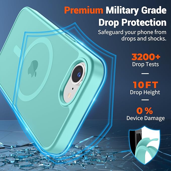 SUPFINE Magnetic for iPhone 17e Case/iPhone 16e Case (Compatible with MagSafe)(Military Grade Drop Protection) Slim Translucent Matte Shockproof with Anti-Fingerprint Phone Case,Blue Green