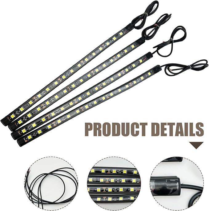 4 PCS Car LED Strip Lights, 5050-15SMD High Brightness Flexible Lamp Strips, IP67 Waterproof 12V DC Bulb with Back-Adhesive, Universal Ambient Lighting for Cars Motorcycles Boats (White)