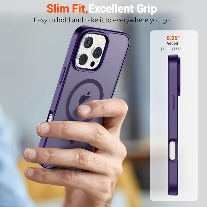 SUPFINE Magnetic for iPhone 16 Pro Max Case(Compatible with MagSafe)(Military Grade Drop Protection) Slim Translucent Matte Shockproof with Anti-Fingerprint Phone Case,Dark Purple