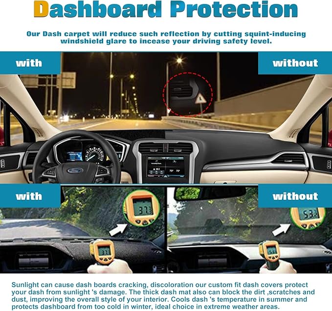x xotic tech Center Console Dashboard Mat Pre-Cut Non-Slip Sunshield Sun Glare Protector Dash Carpet Pad Black Cover Compatible with Ford Fusion 2013 2014 2015 2016 2017 2018 2019 2020