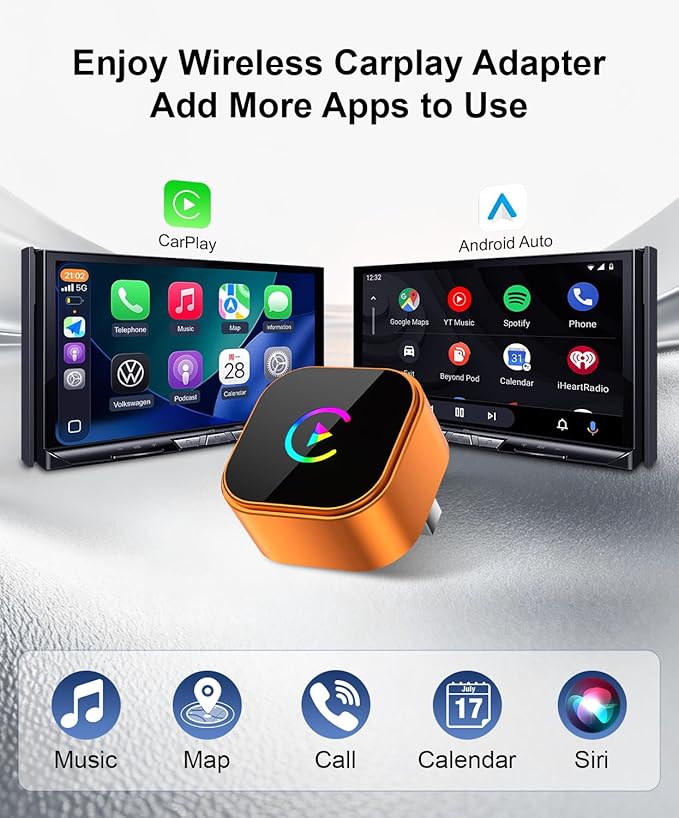 Wireless CarPlay Adapter 2026 Upgraded for iPhone＆Android,2in1 Mini CarPlay Wired to Wireless with Fast Stable Connection,Plug & Play,WLAN Dual-Band 2.4G+5.8G,No Delay,USB-A/USB-C