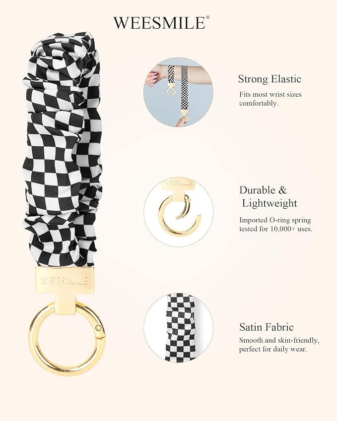 WEESMILE Keychain Wristlet, Stretchy Key Chain for Car Keys with D ring, Cute Scrunchie Wrist Bracelet for Women Men