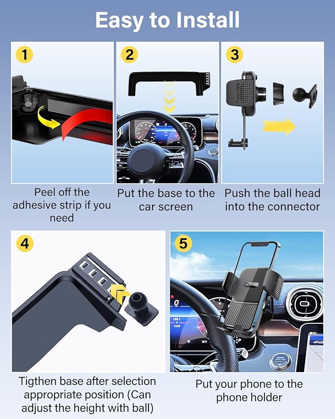 Phone Mount for Mercedes Benz GLC 2023 2024 2025 2026 C-Class 2022 2023 2024 2025 2026 Accessories 12.3-Inch Screen Fixed Clip, Automobile Cradles Car Phone Holder, Cell Phone Base Not Block Air Vent