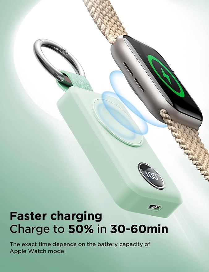 JOYROOM Portable Charger for Apple Watch, 2000mAh Fast Charger for iWatch Series 11/10/9/8/7/6/5/4/3/2/1/SE/UItra 3/UItra 2/Ultra, with Compact Magnetic Design Travel Essential(Mint)