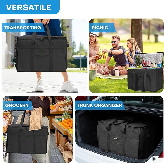 JUNGYOON Heavy-Duty Insulated Grocery Bags & Insulated Bag – Collapsible Cooler Bag with Zippered Top