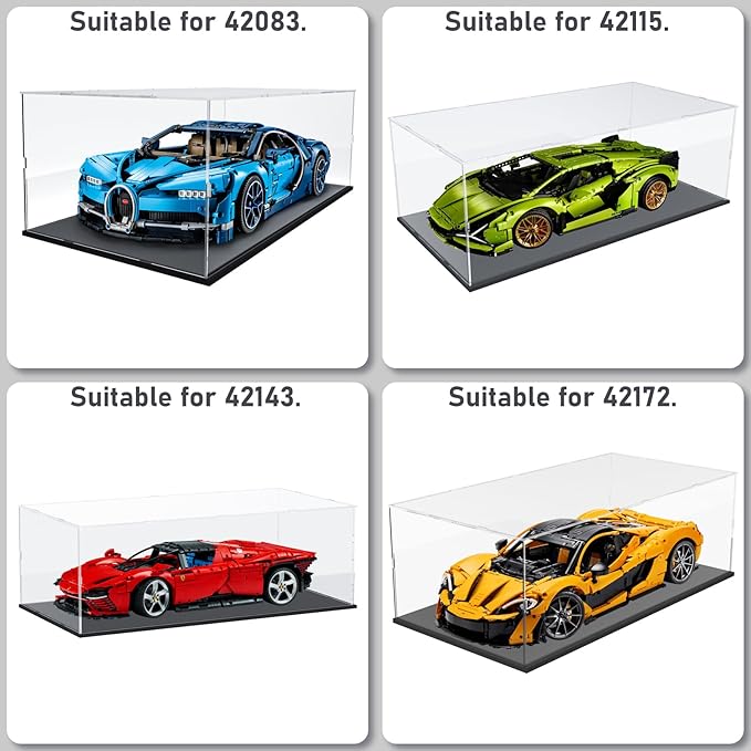 Choowin Acrylic Display Case for Lego Car Display for Lego Porsche 911 McLaren P1 Ferrari SP3 Display Thickened Clear Acrylic Display Cases for Collectibles Assemble Dustproof Display Box(Black Base)