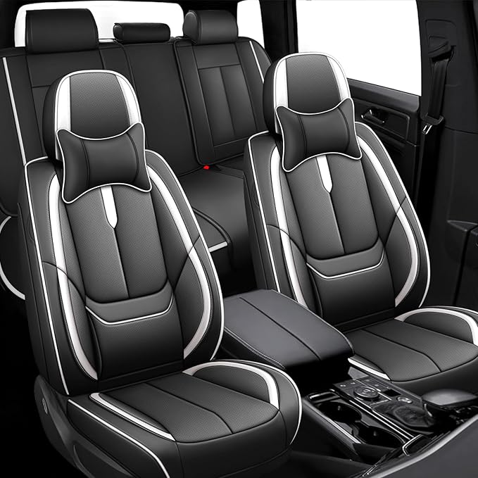 Fit for 98% of Mercedes Benz Car Seat Covers with Headrests, Premium Nappa Leather Seat Cover, Fully Wrapped Protect Modern Style Seat Cover (5-Seat Luxury, Black & White)