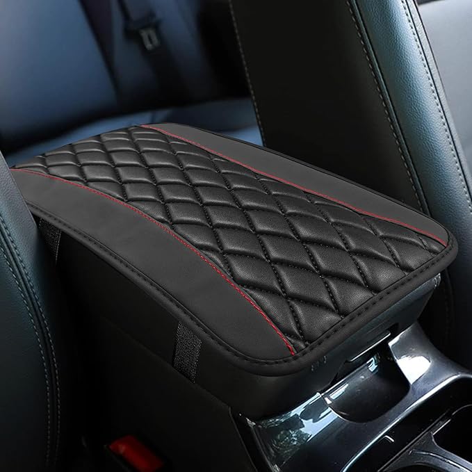 Car Center Console Cushion Pad, Armrest Cover for Car, Leather Waterproof Armrest Seat Box Cover, Auto Accessories Comfortable Arm Rest Box Cushion Pad for Most Vehicles (Black)