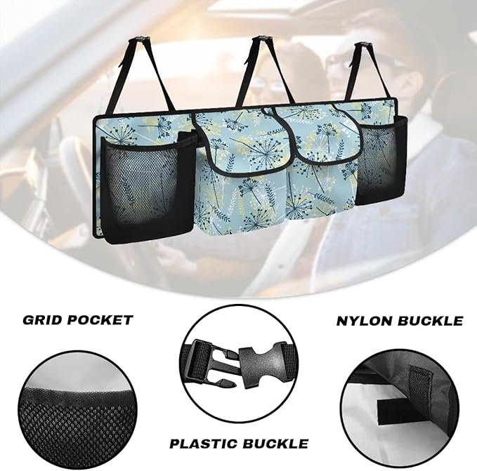 Car Trunk Hanging Organizer with with Adjustable Straps, Washable Car Trunk Organizer Storage, It Easy to Find Things, Make the Trunk of Your Car Look Neat and Tidy, Blowball Print