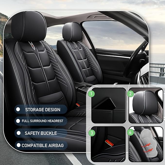 Leather Car Seat Covers Fit for Toyota RAV4 Prime 2021-2024, 5 Seater Car Seat Cover, Premium Waterproof, Scratch Resistant Car Interior Accessories (Full Set Black)