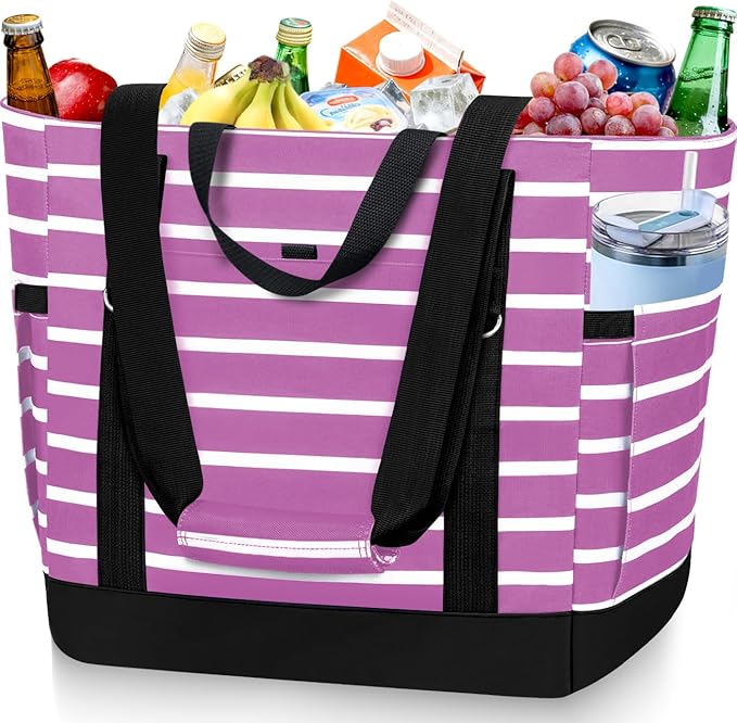 HUANLANG Soft Cooler Bag Insulated for Travel,Large Insulated Grocery Bags with Zippered Top,PEVA Collapsible Food Delivery Cooler Bag for Beach, Travel, Picnics