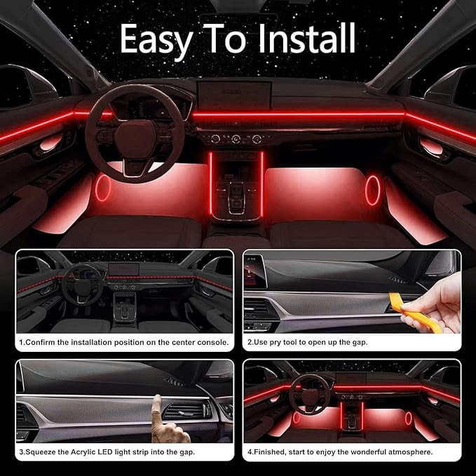 LED Car Interior Ambient Light, RGB Colors Interior Car Lights, Ambient Led Lighting Kit,for 4Doors 100cm/39.37inch Fiber Optical Cable x4,Accessories,Can Synchronize Music