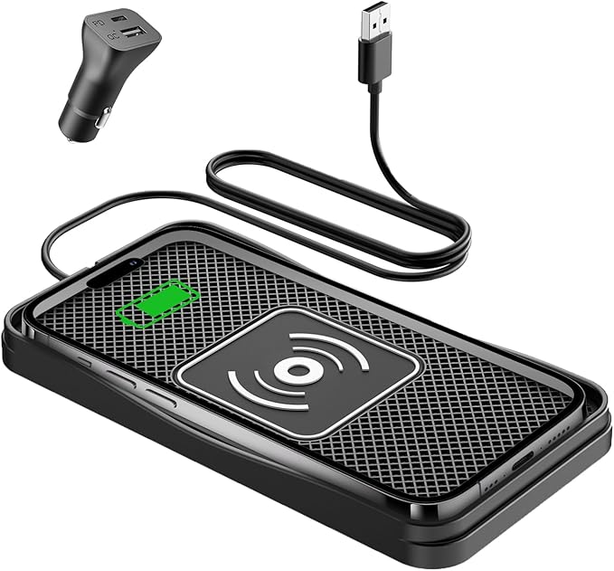 Wireless Car Charger,15W Fast Car Charging Pad, Non-Slip Charging pad Compatible with iPhone17/16/15/14/13/12, Samsung Galaxy S25-S9, Android Phones (20W Adapter)