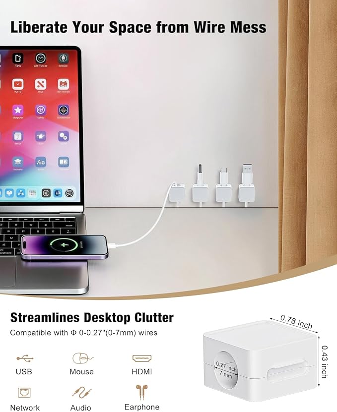 Magnetic Cable Clips, 12 Pack Cord Holder, Desk Cable Management, Adhesive Wire Holder Keeper Organizer for Home Office Desk Phone Car Wall Desktop Nightstand