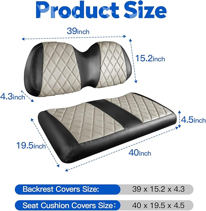 NOKINS Golf Cart Diamond Seat Covers Kit, Fit for Club Car Precedent OEM Standard Front Seat Cushion, Golf Cart Vinyl Seat Cover, No Nails Required