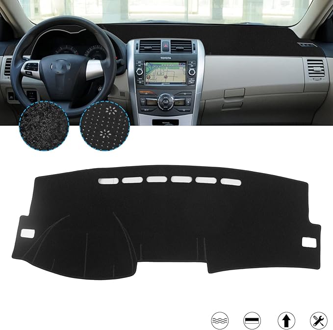 x xotic tech Center Console Dashboard Mat Pre-Cut Non-Slip Sunshield Sun Glare Protector Dash Carpet Pad Black Cover Compatible with Toyota Corolla 2007-2013