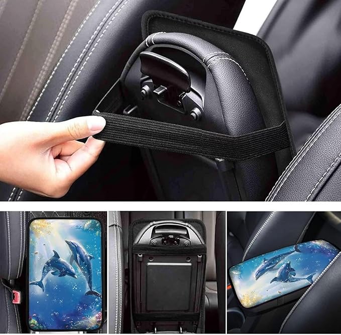 Sea Dolphin Car Center Console Cover Armrest Pad Cover Universal Car Arm Rest Seat Storage Box Mat Non Slip Interior Accessories