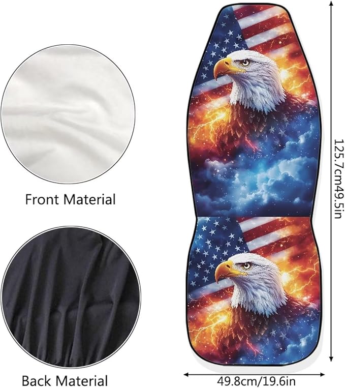 ELEQIN 2 Packs Car Front Seat Cover Car Seat Protector, Nonslip Seat Cover for Cars, Trucks & SUVs Car Interior Decor, Lighting Eagle US Flag Print