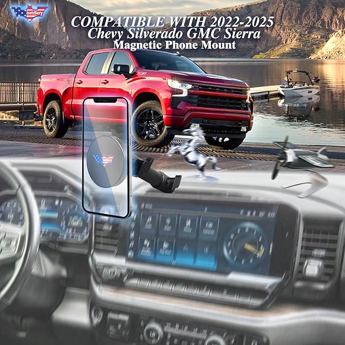 2024-2025 Silverado 1500 Magnetic Phone Mount – Compatible with 2022-2025 Chevy Silverado & GMC Sierra, No-Drill Metal Cell Phone Holder for Dash Platform Car Accessories