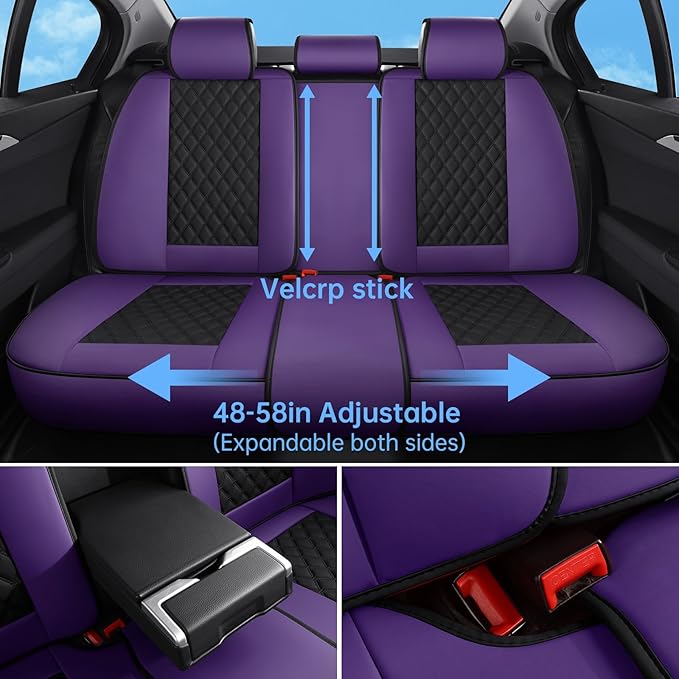 Car Seat Covers Front Seat Purple Black, Luxury Faux Leather Waterproof Non-Slip Seat Protector Universal Fit for Most Cars SUVs Trucks Pick-ups,Car Interior Accessories（Purple Black-Front）