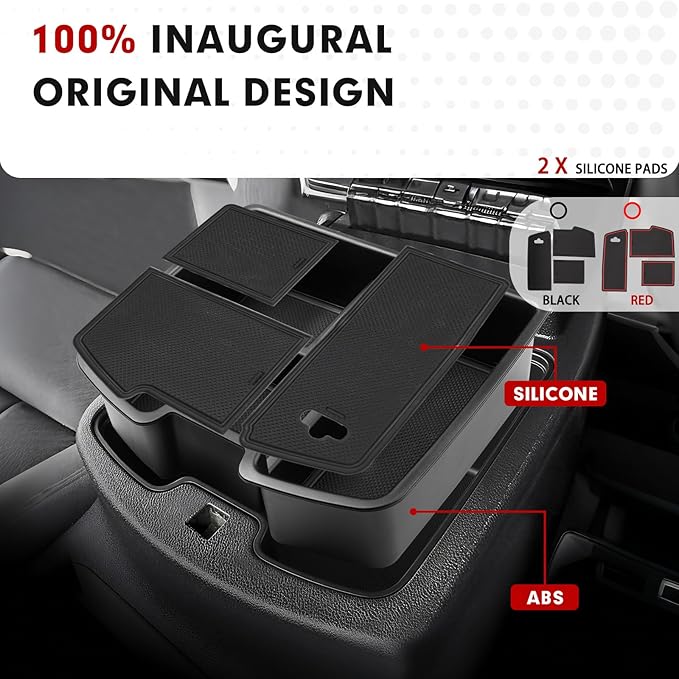 Autorder Center Console Organizer for 2007-2013 Chevrolet Silverado/GMC Sierra 1500 2500 3500 Accessories Armrest Storage Box Secondary Insert Tray with 2 Color Mats