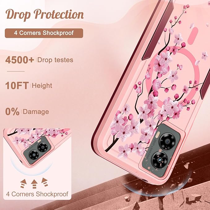for Moto G 5G 2024 Case - Compatible with MagSafe Women Girls Cute Magnetic Protective Phone Cover Girly Kawaii Flower Blossom Heavy Duty Shockproof Design for Motorola Moto G 5G 2024 Cases