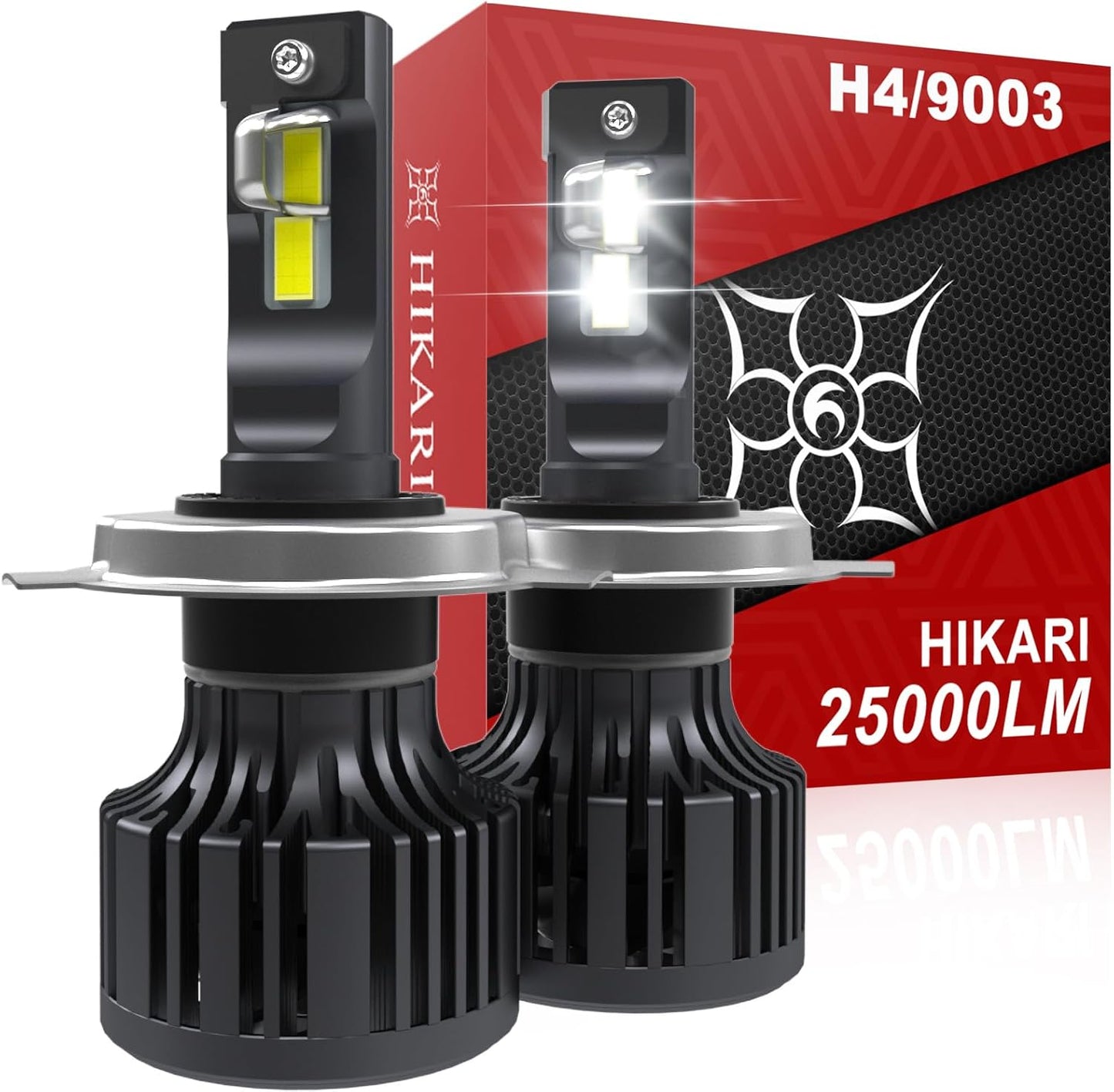 Hikari 2025 25000LM H4 9003 Dual Beam LED Bulbs, Fog Light, 45W Upgraded Core, High Lumens LED Kit, 6000k Cool White, IP68 Waterproof,HB2 Foglight
