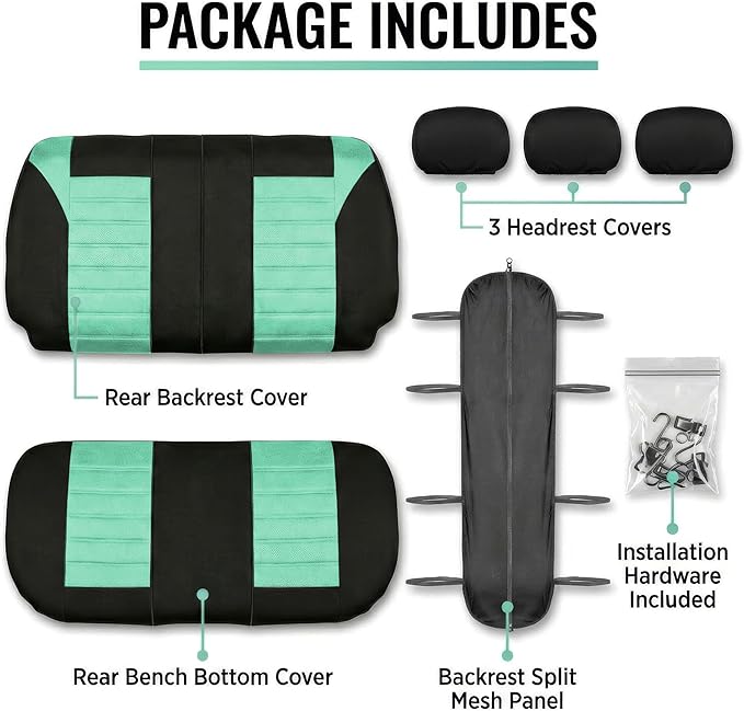 FH Group Automotive Car Seat Covers Rear Set Premium 3D Air Mesh Seat Covers, Airbag Compatible and Split Bench Cover Universal Fit Interior Accessories for Cars Trucks and SUVs - Mint