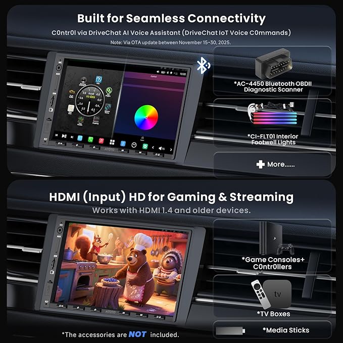 ATOTOZONE X10 7" Double-DIN Android Car Stereo, 8G+128G in-Dash Nav, Backup Cam w Recording, AI Agent & AI Vision, Re-Mote LiveView, 4G LTE, 7.1.2-Ch Audio, HDMI in, Wireless CarPlay/Android Auto