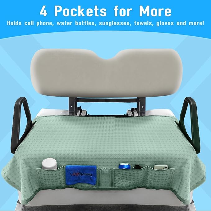 Golf Cart Cooling Ice Silk Seat Cover Blanket for EZGO TXT RXV/Club Car DS Precedent Front 2-Person Seats, 4 Pockets, Keeps Cool and Clean - Green