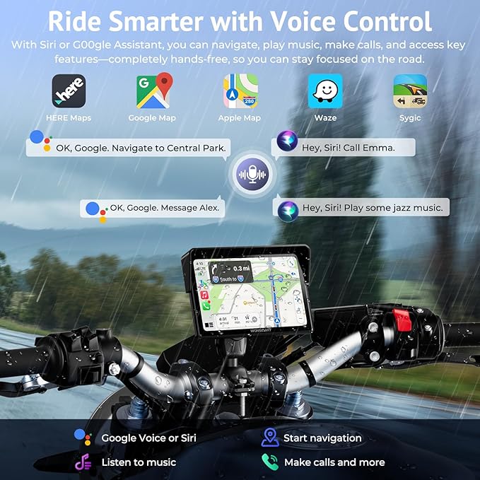 5" Motorcycle CarPlay Wireless for Apple CarPlay & Android Auto,W522 Car Play Motorbike Waterproof Touch Screen with Dual Bluetooth,GPS Navigation,Siri/G-Assist,EQ,USB/Hardwired Power Supply