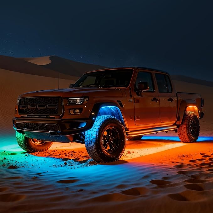 16 Pods RGB Rock Lights for Trucks - 5-Sided LED Underglow Lights with App & RF Remote Control, IP67 Waterproof Music Sync Neon Exterior Lighting Kit, No-Drill Universal Fit for SUV, ATV, Off-Road